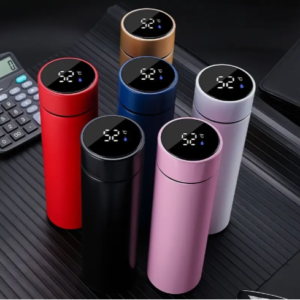 insulated 304 stainless steel smart temperature display touch water cup, straight body, with led display